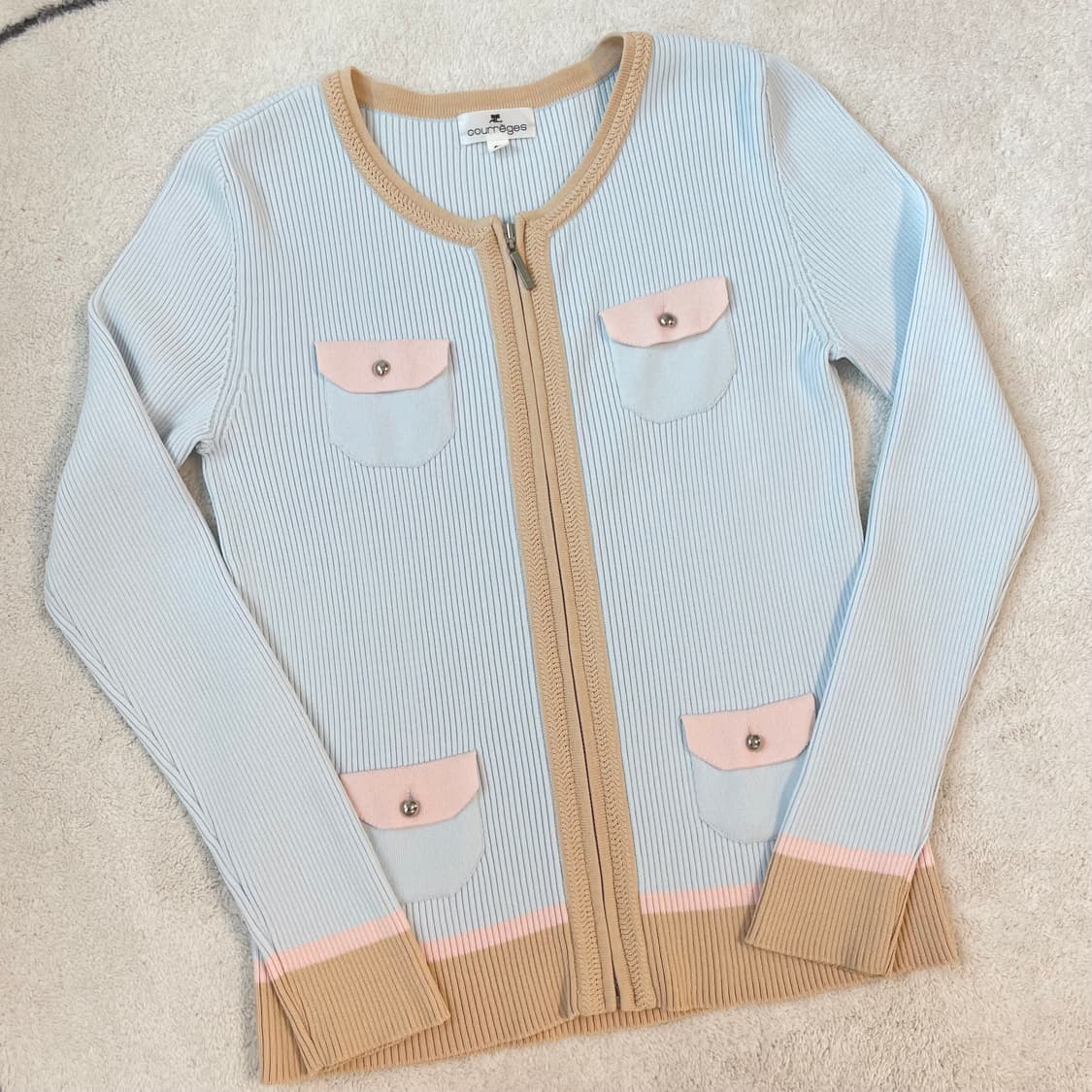 쿠레쥬 골지 니트 집업 파스텔 가디건 상품이미지1