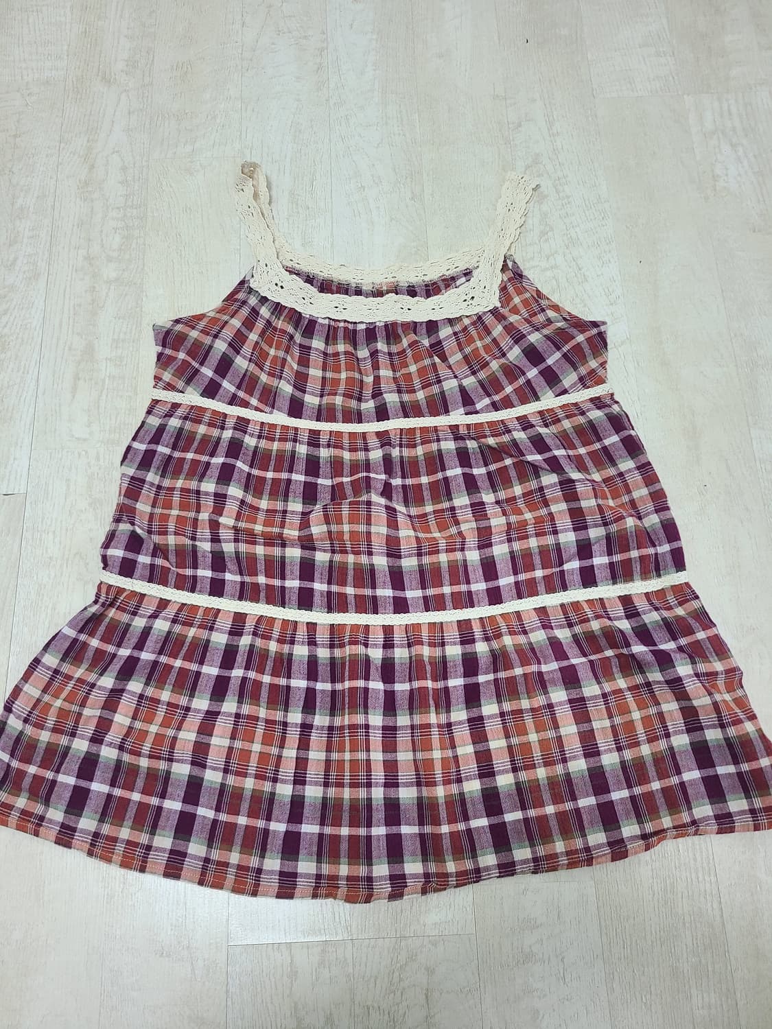 보라색 체크 나시 원피스 상품이미지1