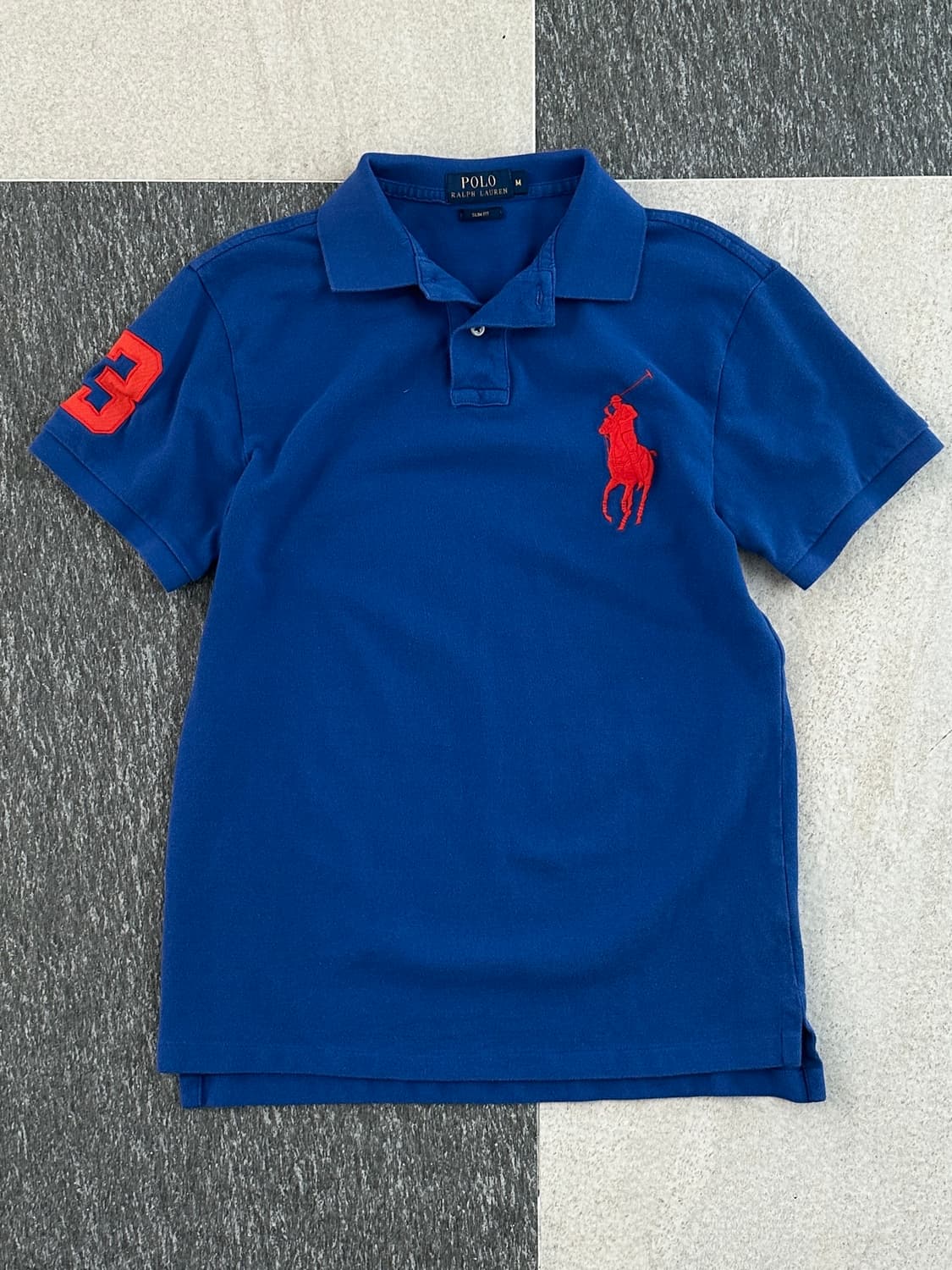 폴로 랄프로렌 블루/오렌지 빅포니 카라 티셔츠 상품이미지1