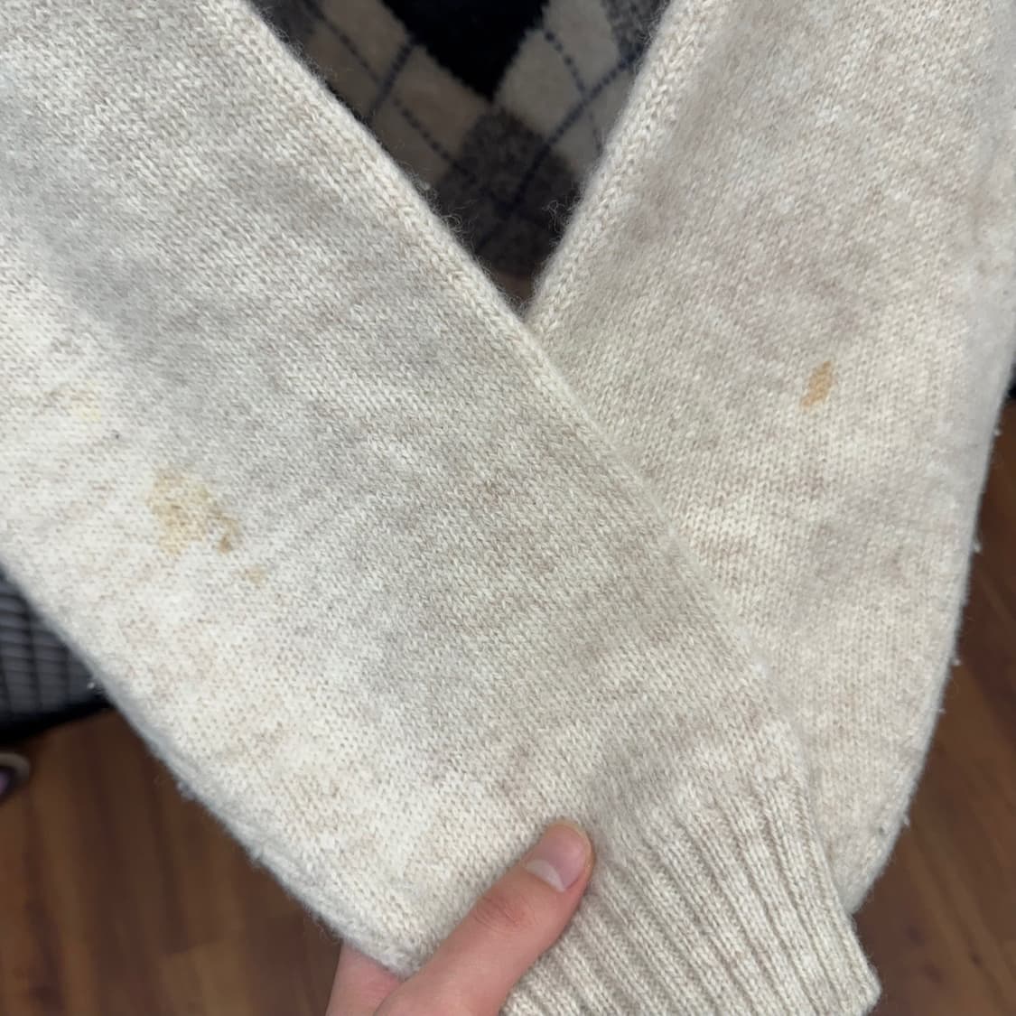 JPN VTG 아가일 패턴 울 니트 스웨터 루즈핏 아이보리 상품이미지7