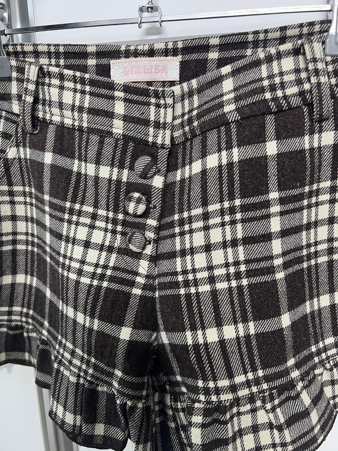 리즈리사 LIZLISA 체크 프릴 초코 반바지 큐롯팬츠 갸루 라떼 빈티지 상품이미지6