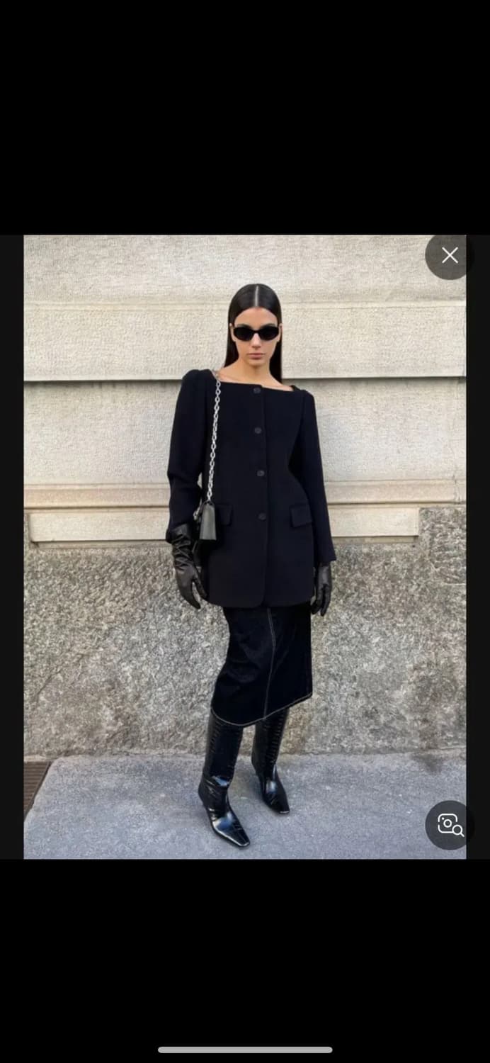 오르 퍼프 스퀘어넥 울자켓 카멜, 네이비 s 상품이미지3