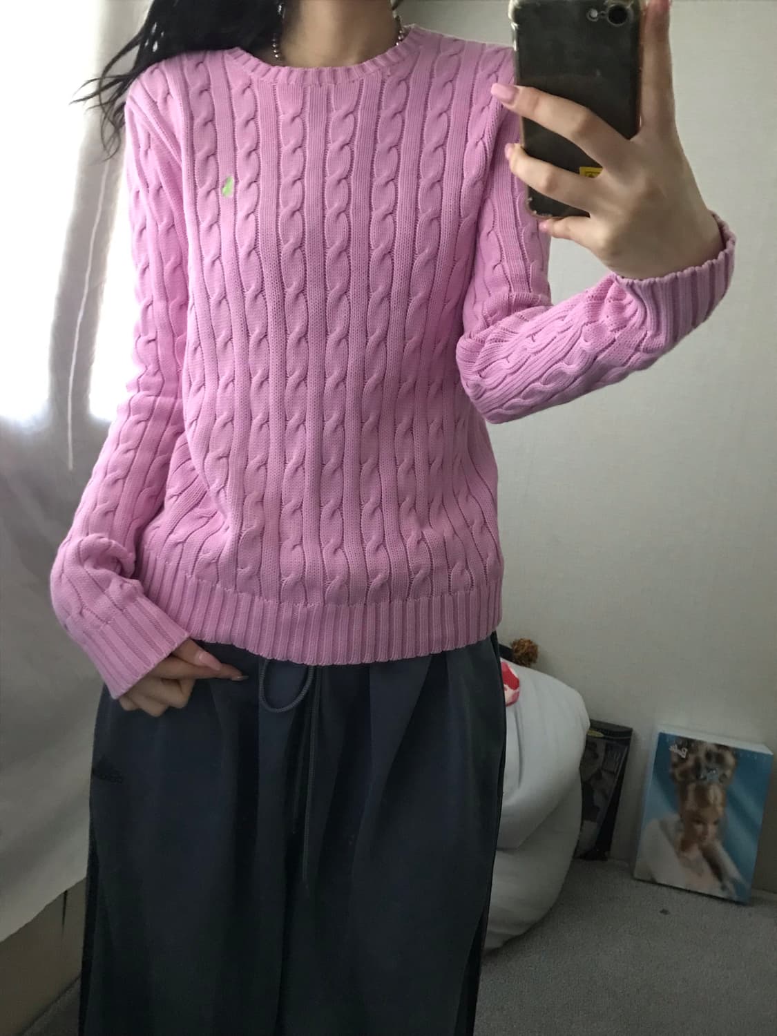 폴로 핑크 케이블 니트 상품이미지1