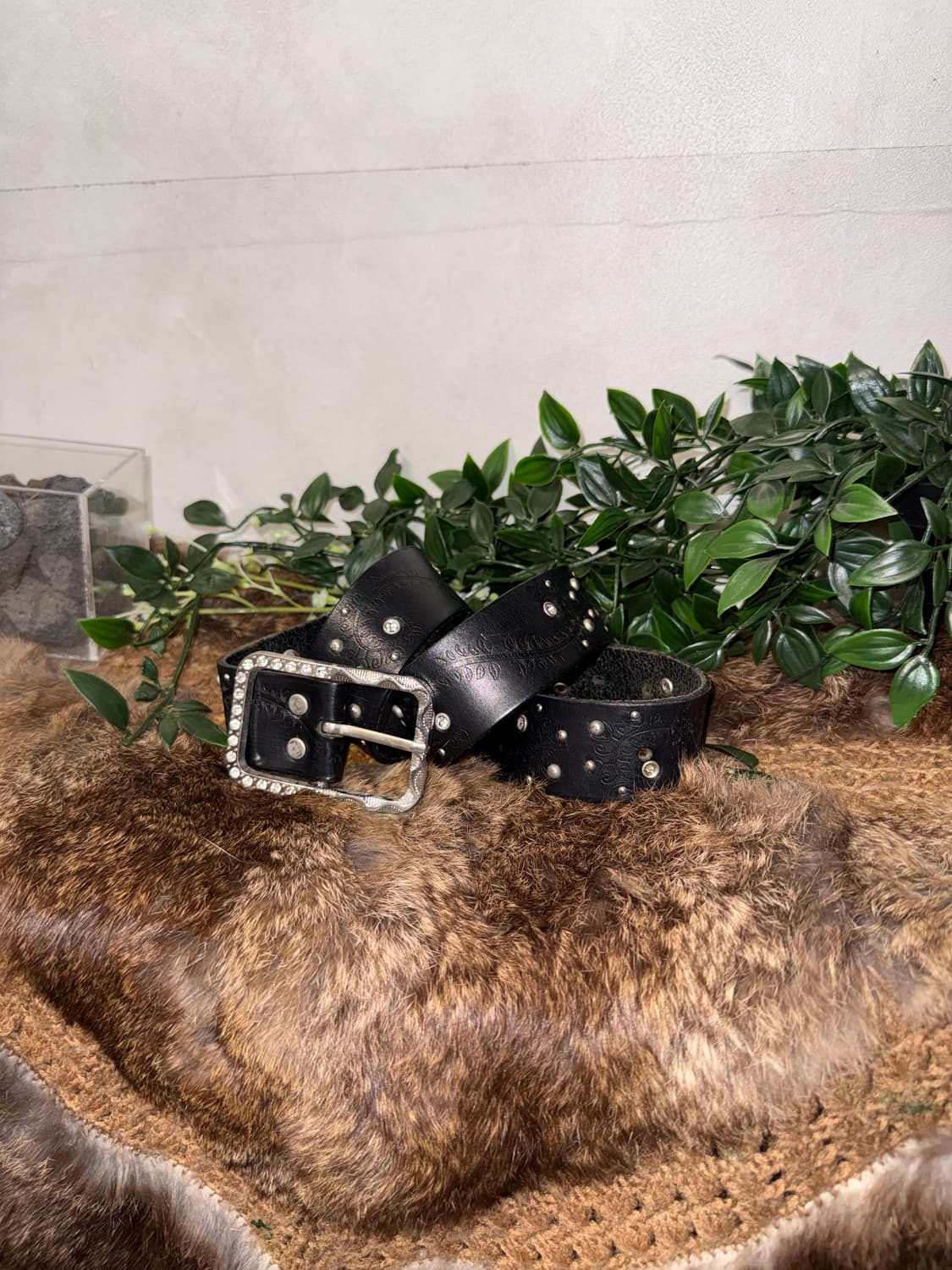 Black oriental cubic leather belt 상품이미지3