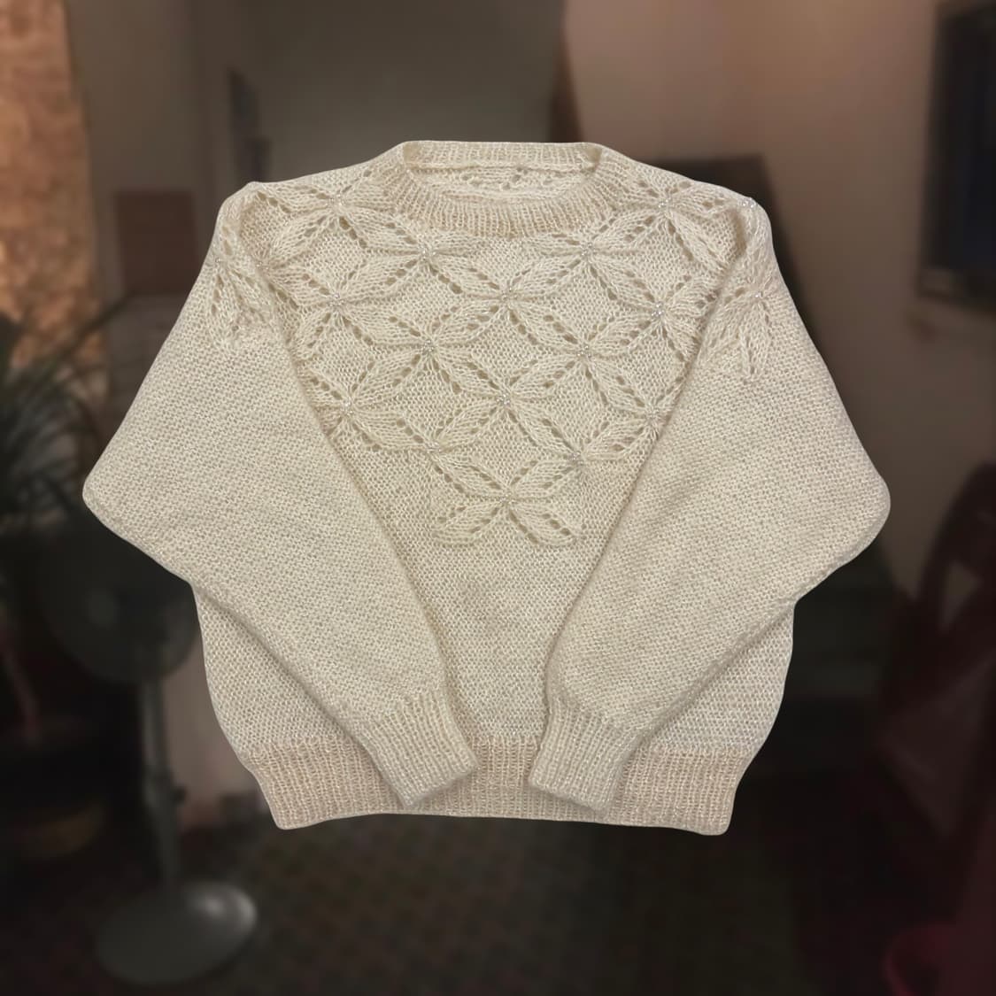 일본 빈티지 아이보리 비즈 루즈핏 울 니트 상품이미지1