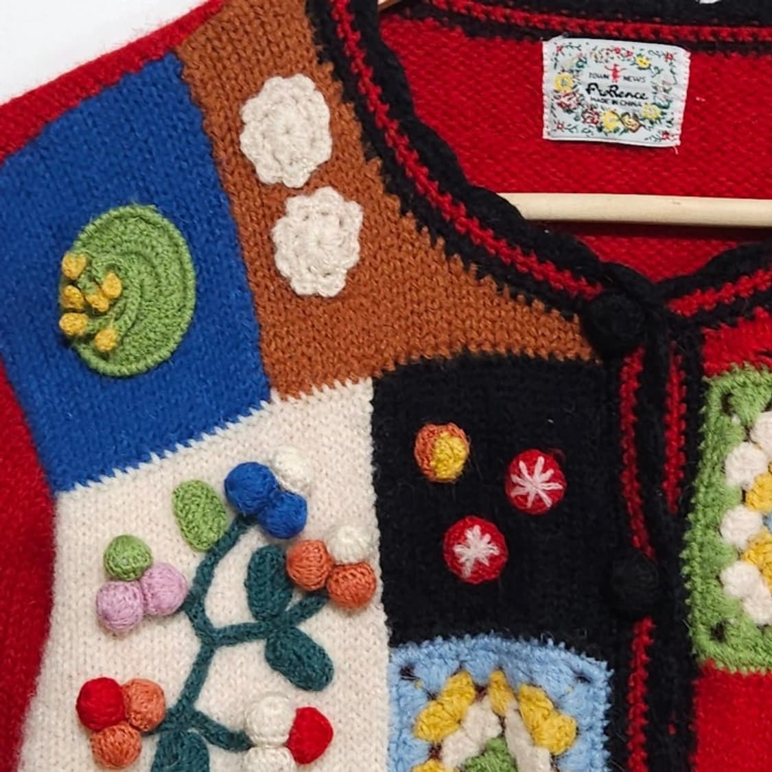 여성M 레드 패치워크 울 니트 가디건 상품이미지3