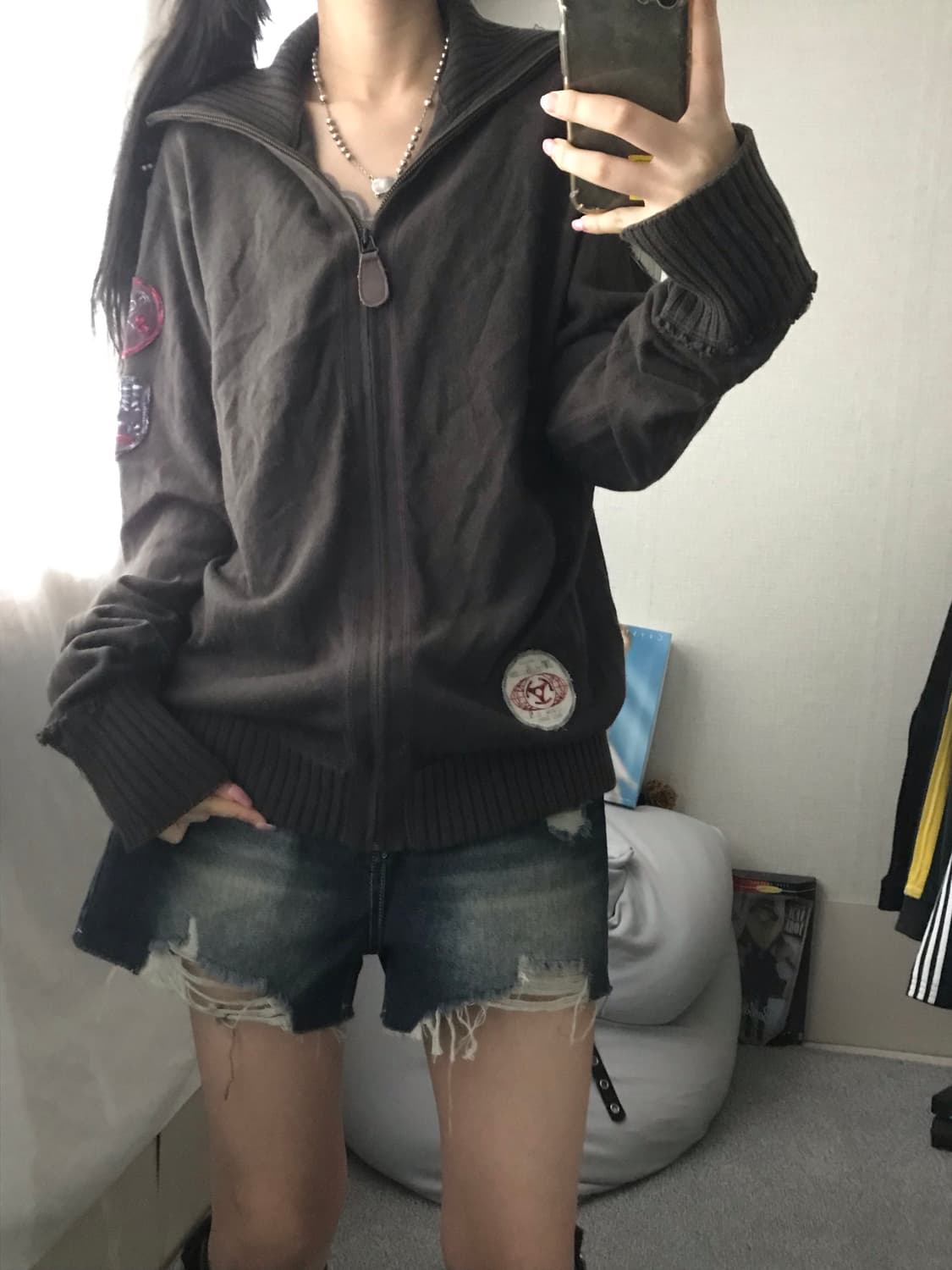 디젤 카키 패치디테일 니트집업 상품이미지2
