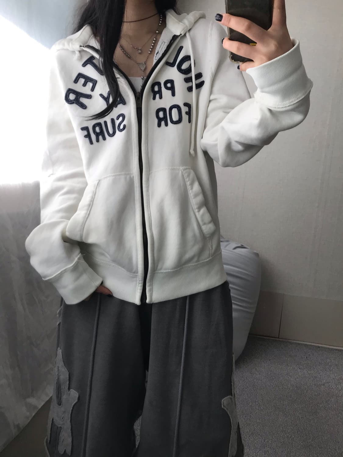 홀리스터 화이트 오버핏 후드집업 상품이미지2