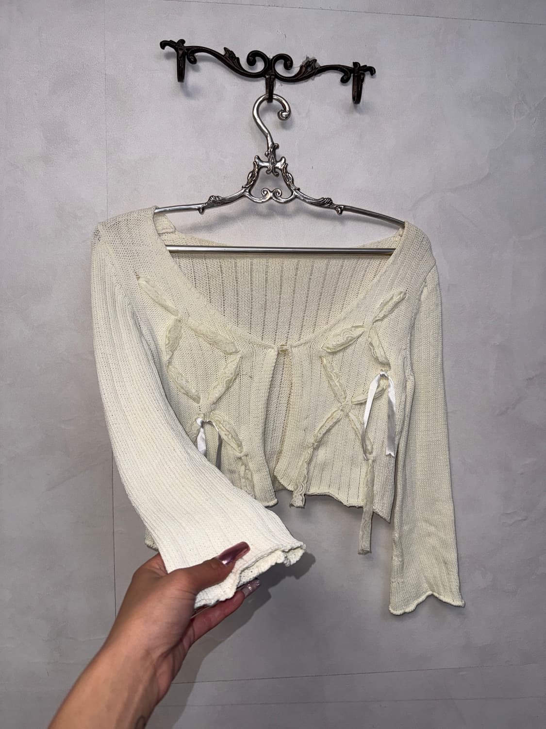 Ivory ribbon crop cardigan  상품이미지2