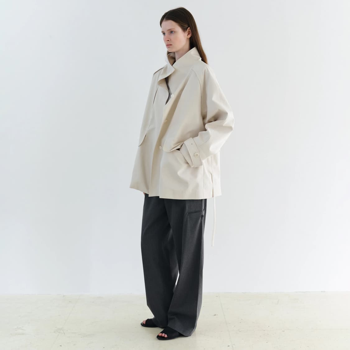 아우브아워 AUBOUR 하프 하이넥 트렌치 아이보리 상품이미지2
