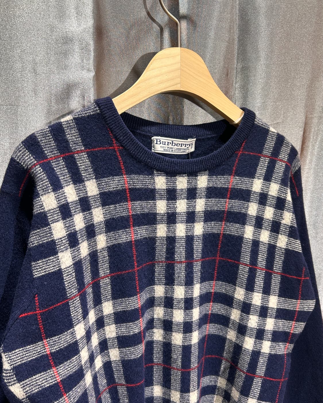 XS 버버리 클래식 노바체크 네이비 램스울 니트 상품이미지4