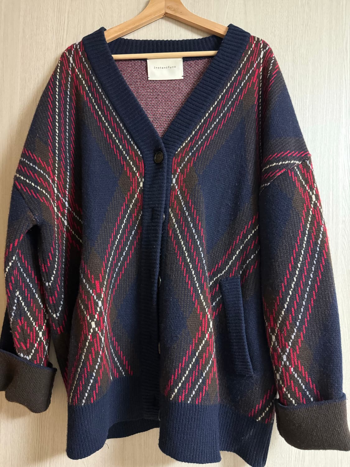 인스턴트 펑크 아가일 패턴 니트 가디건 상품이미지1