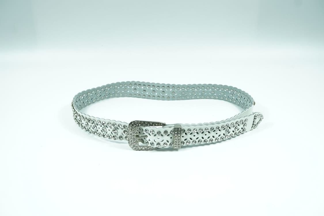 Y2K 펑크 무드 화이트 풀 큐빅 펀칭 웨스턴 벨트 상품이미지4