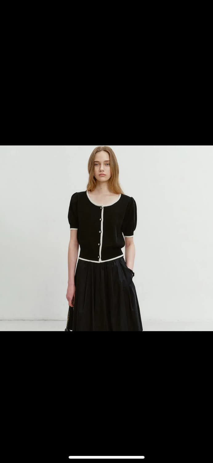 던스트 스쿱넥 퍼프 슬리브 가디건 아이, 블랙 m 상품이미지2