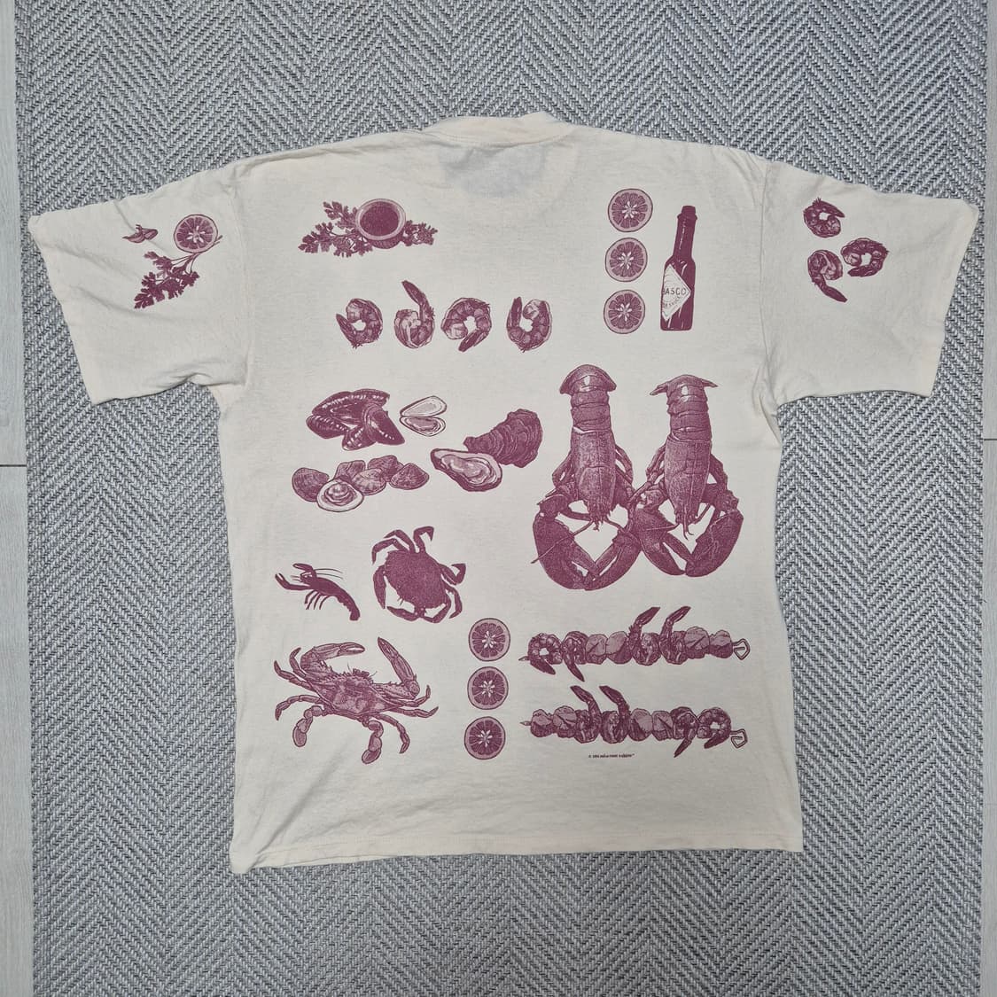 90s 해산물요리 그래픽 싱글스티치 티셔츠 (XL) 상품이미지6