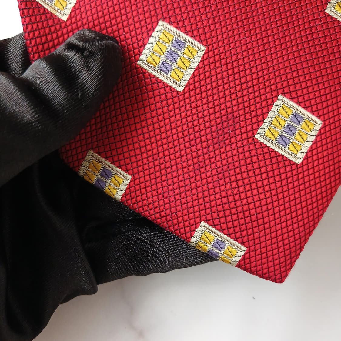 입생로랑 실크 레드 자카드 넥타이 9.6cm A등급 E958 상품이미지7