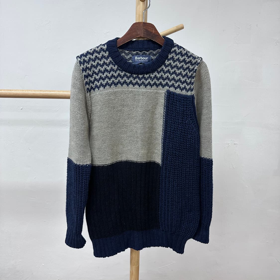 바버 barbour 배색 울 니트 스웨터 네이비/그레이 M사이즈 J28 상품이미지1