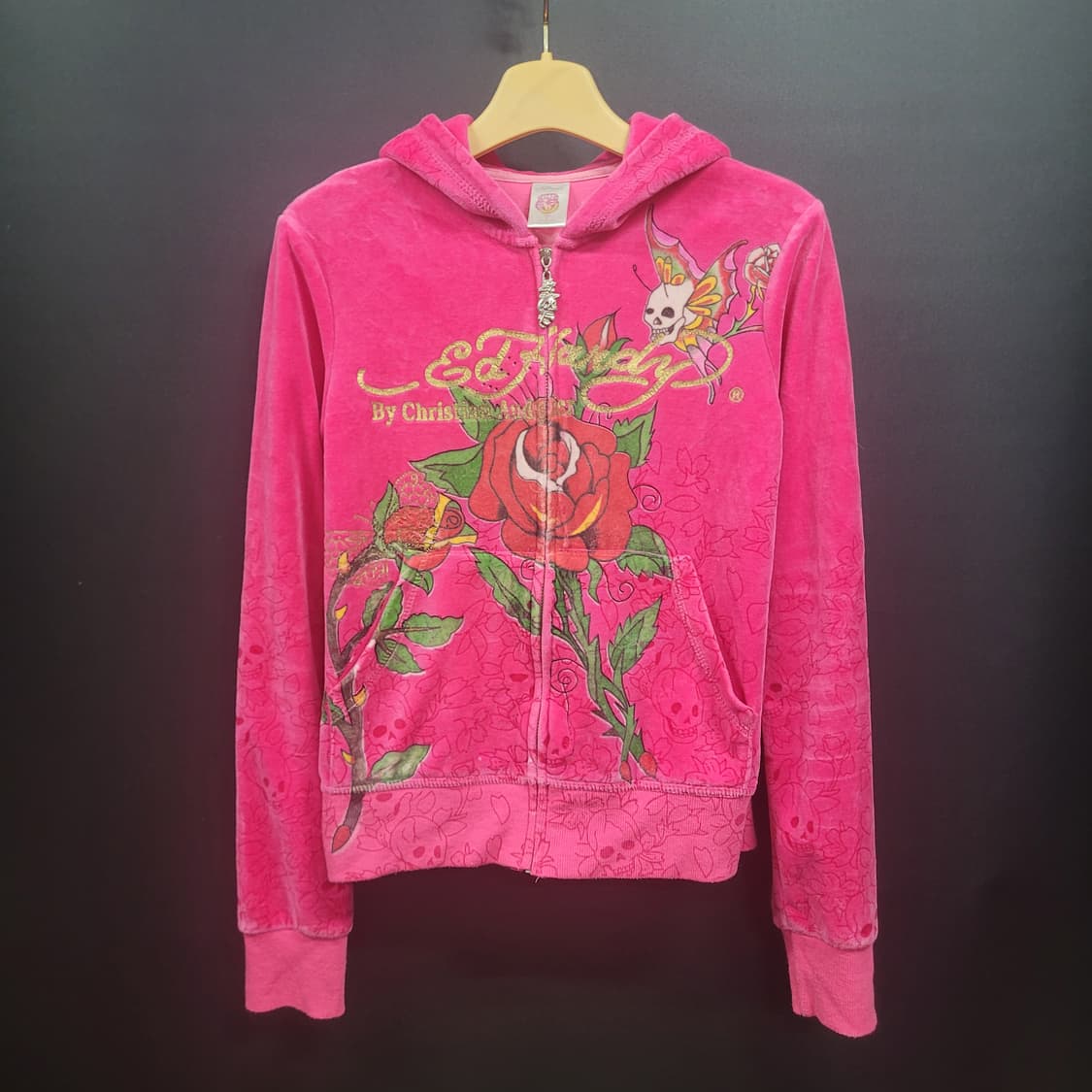 Ed Hardy 에드하디 올드스쿨 펑크 큐빅 벨루아 후드 집업 상품이미지9