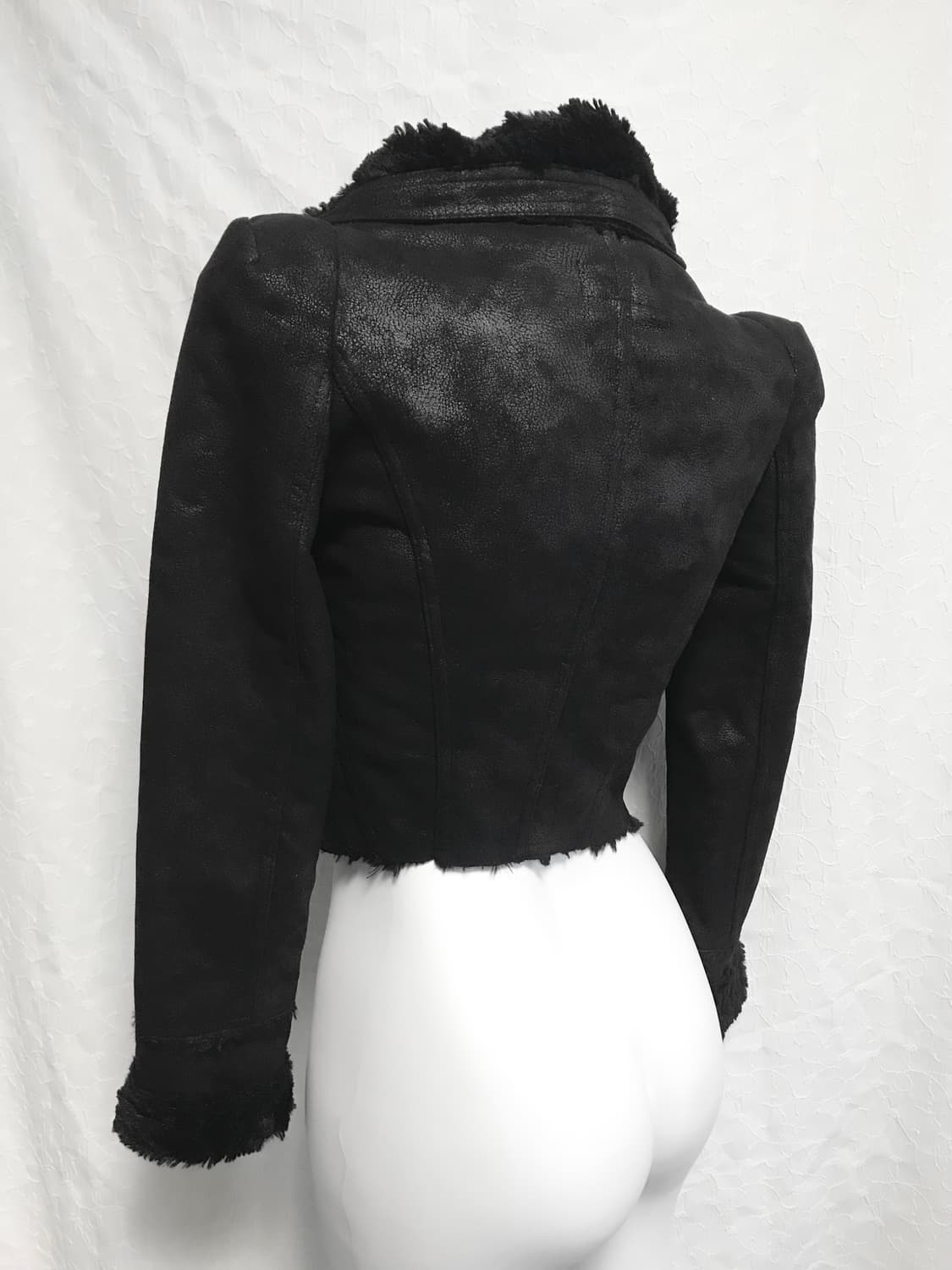 택포•빈티지 하이넥 사선 지퍼 퍼 무스탕 크롭 자켓 상품이미지4