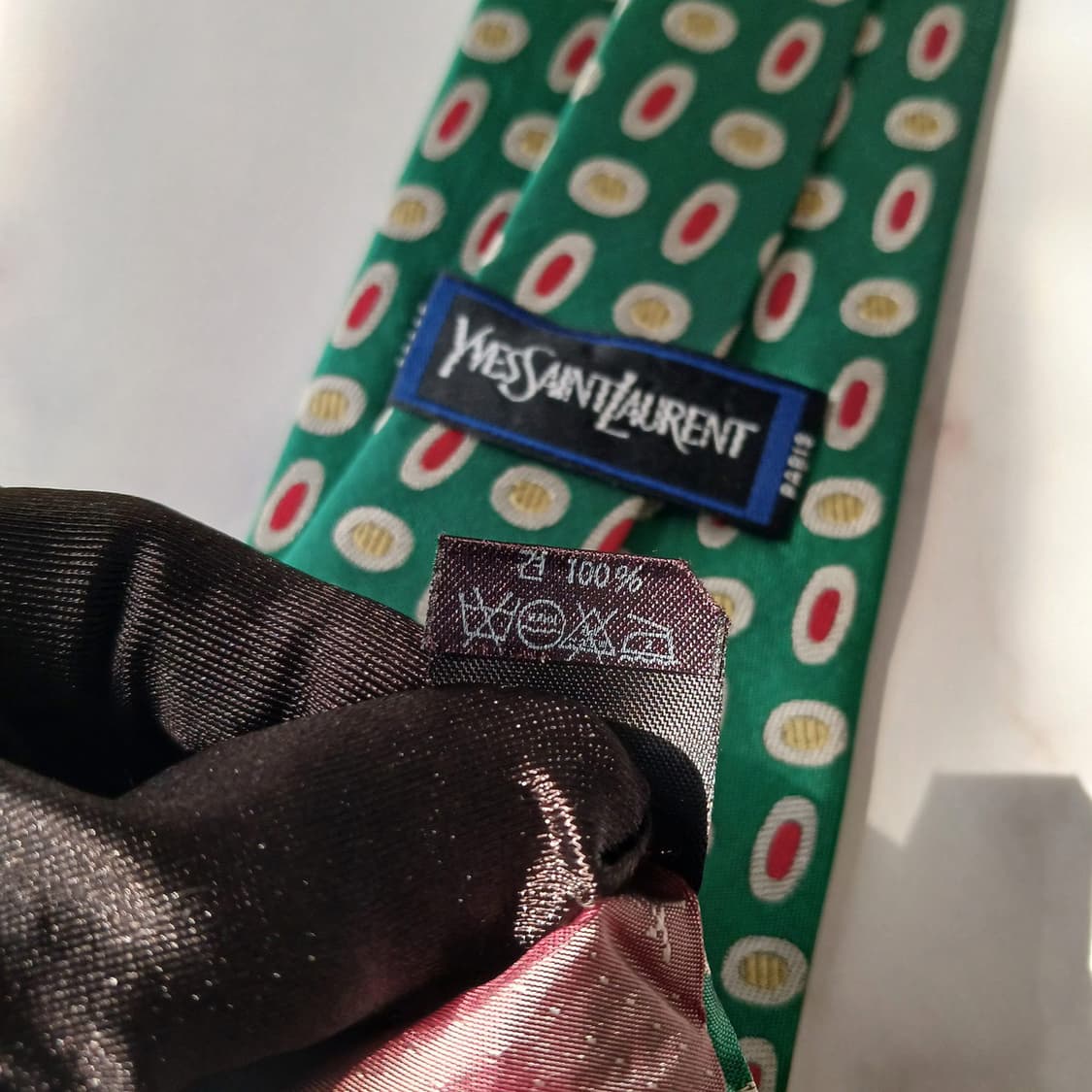 입생로랑 실크 그린 도트 패턴 넥타이 9.3cm A등급 E850
 상품이미지7