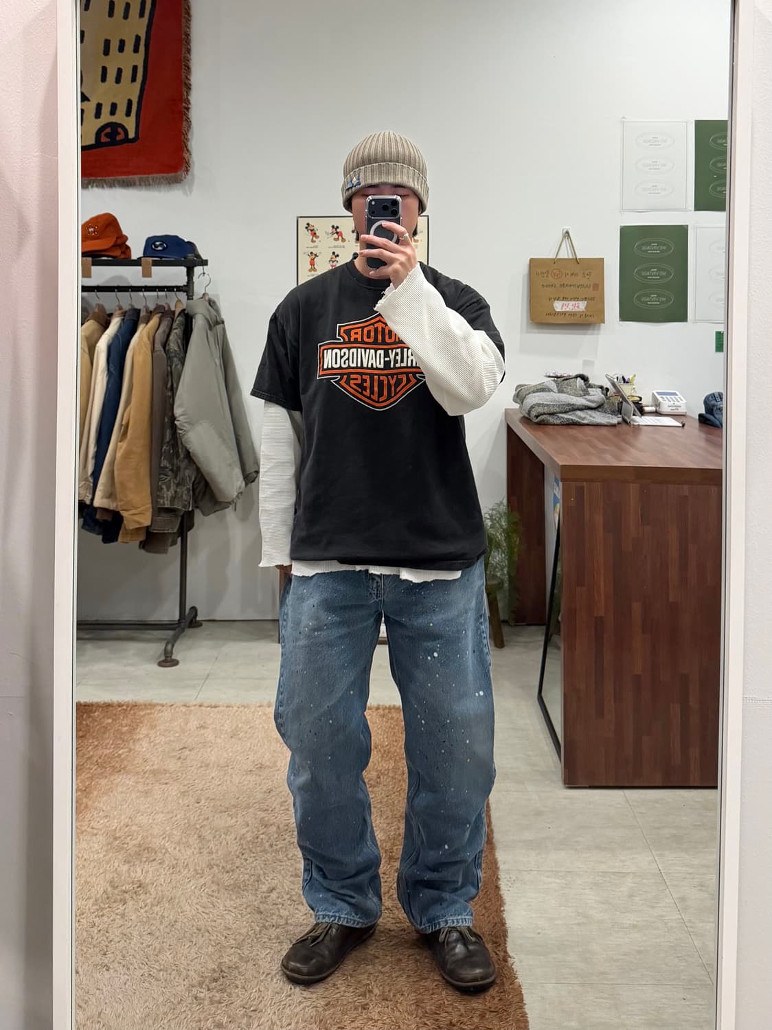 90-00s Carhartt 칼하트 페인팅 데님 팬츠 (36inch) 상품이미지2