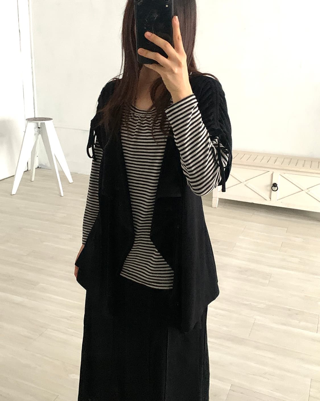 Black Vest-Layered Striped Long Sleeve 상품이미지5