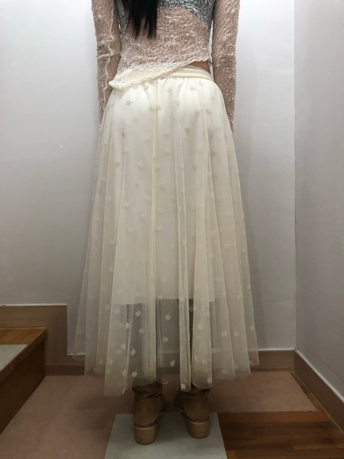 빈티지 화이트 클로버 레이스 롱 스커트 상품이미지8