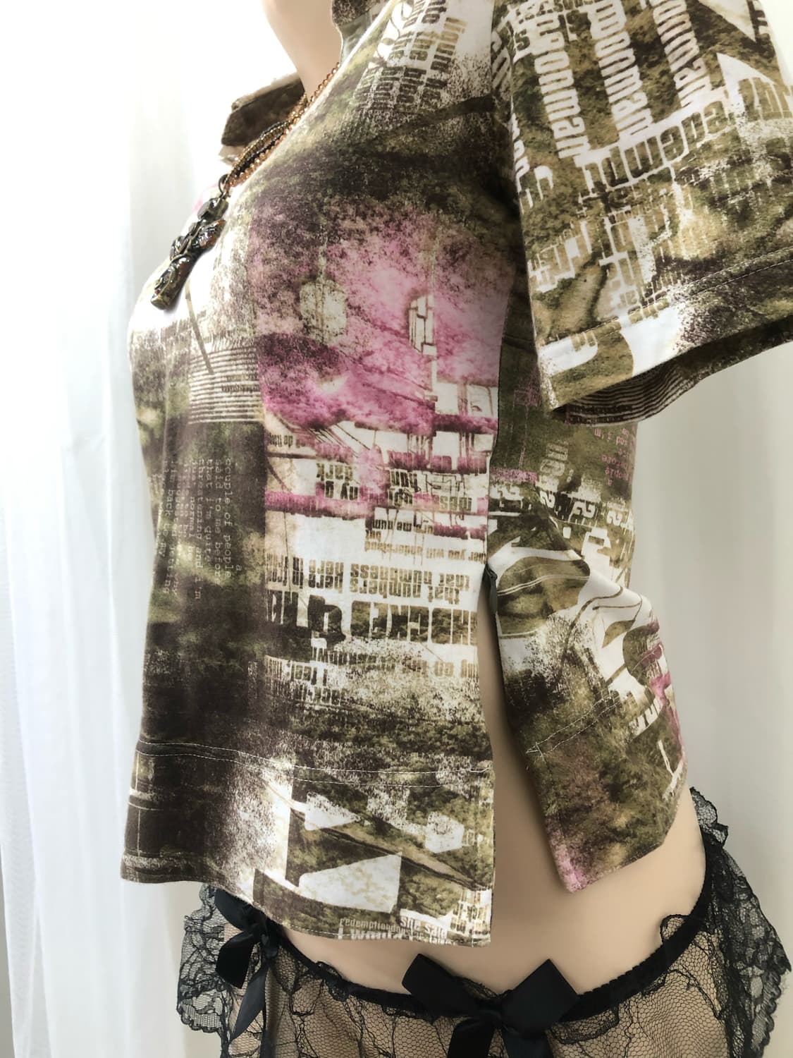 grunge printed collar half sleeve t 상품이미지4