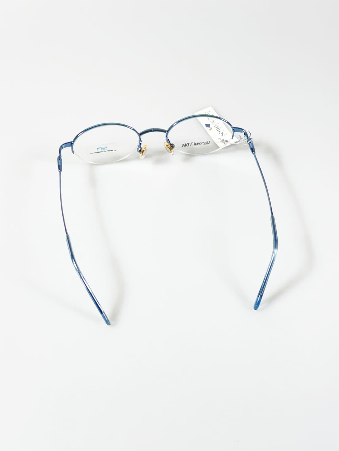 SEMONEMO 블루 메탈 티타늄 오벌 반무테 빈티지 안경 상품이미지5
