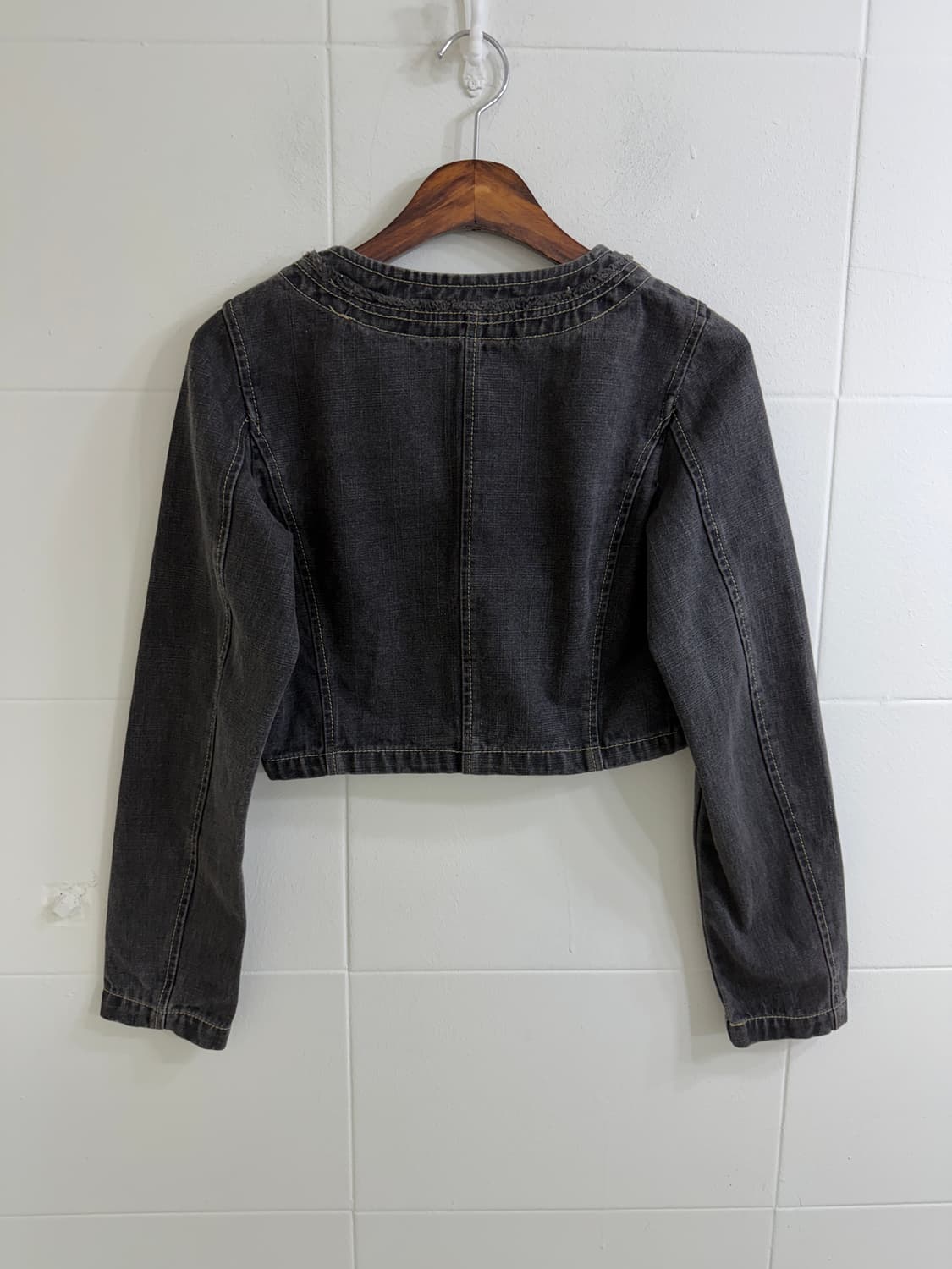 (상의 세트) 할리데이비슨 그레이 원피스 나시 + 흑청 크롭 자켓 상품이미지5