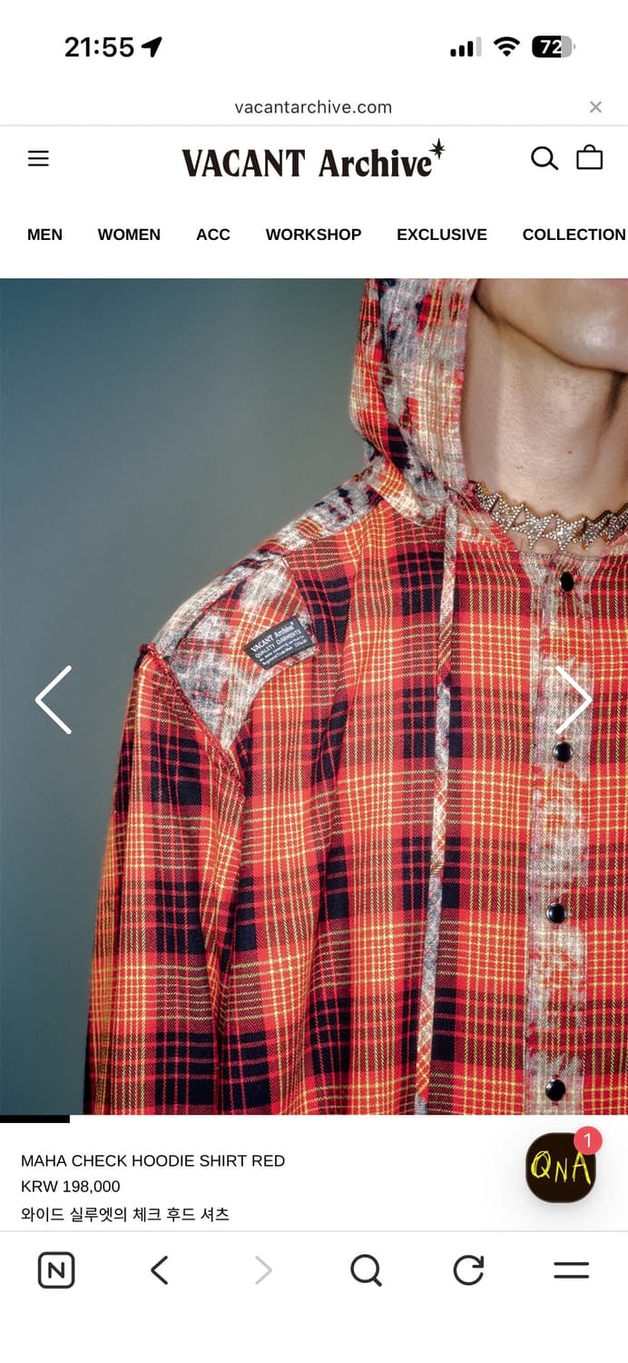 МАНА CHECK HOODIE SHIRT RED 상품이미지2