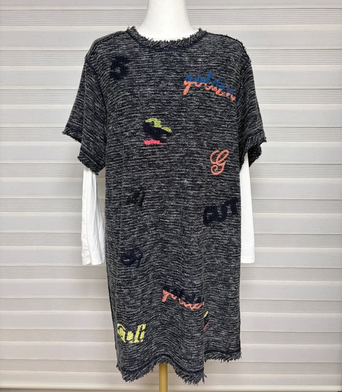 패턴 자수 반팔 트위드원피스 상품이미지2