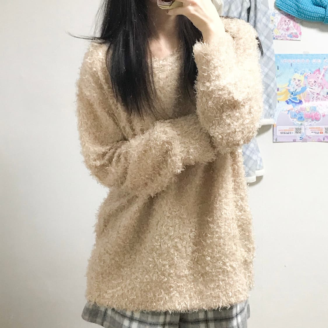 빈티지 라떼 브라운 퍼  니트 히메갸루 로걀 리즈리사깔 헤이세이 stc  상품이미지1