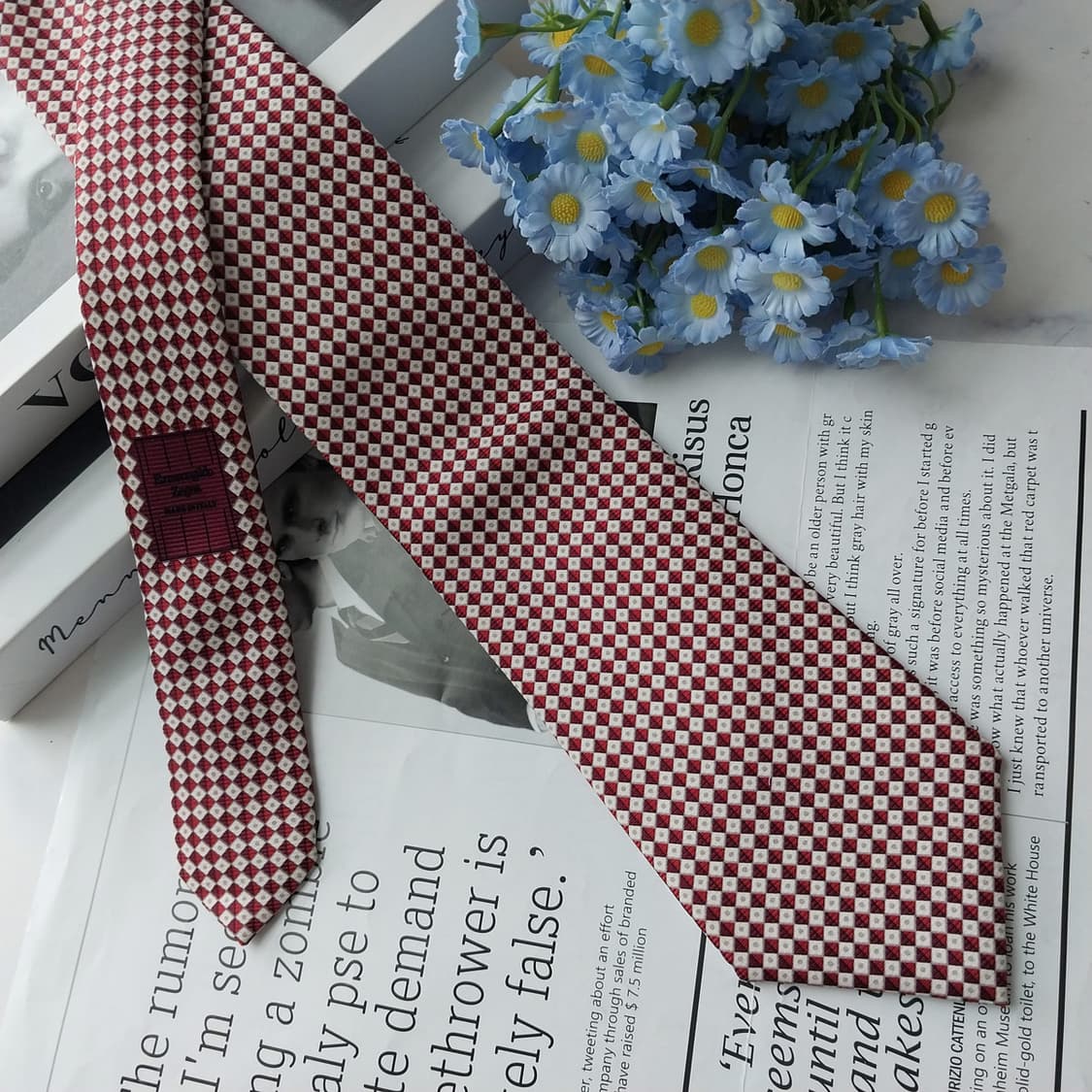 에르메네질도 제냐 실크 레드 패턴 넥타이 8.5cm A+등급 K2781 상품이미지4