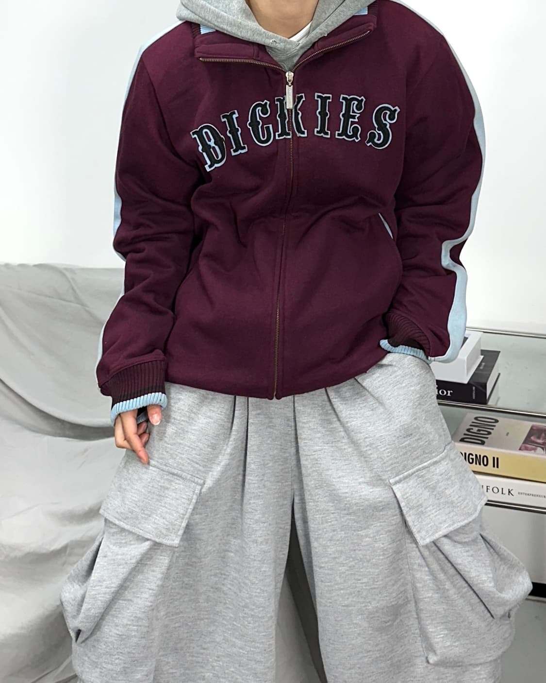 디키즈 빅로고 버건디 니트 집업 100 상품이미지2