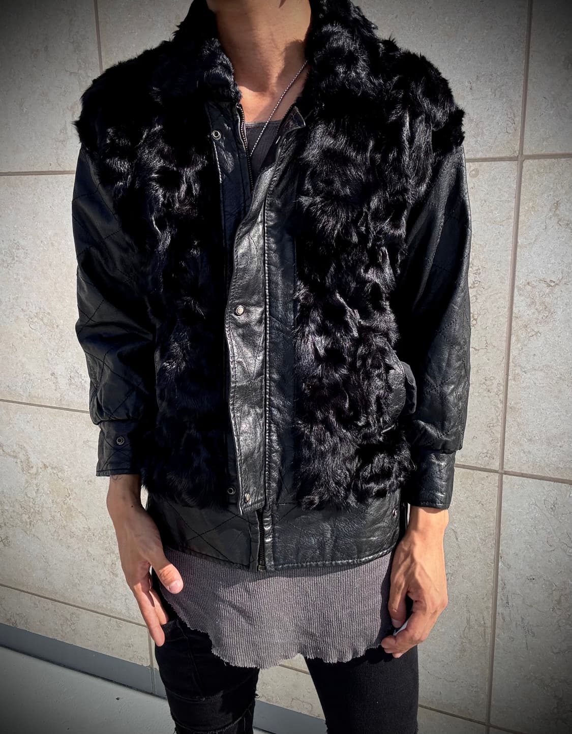 “Vintage” Chic Mood Fur Trimming Leather 상품이미지3
