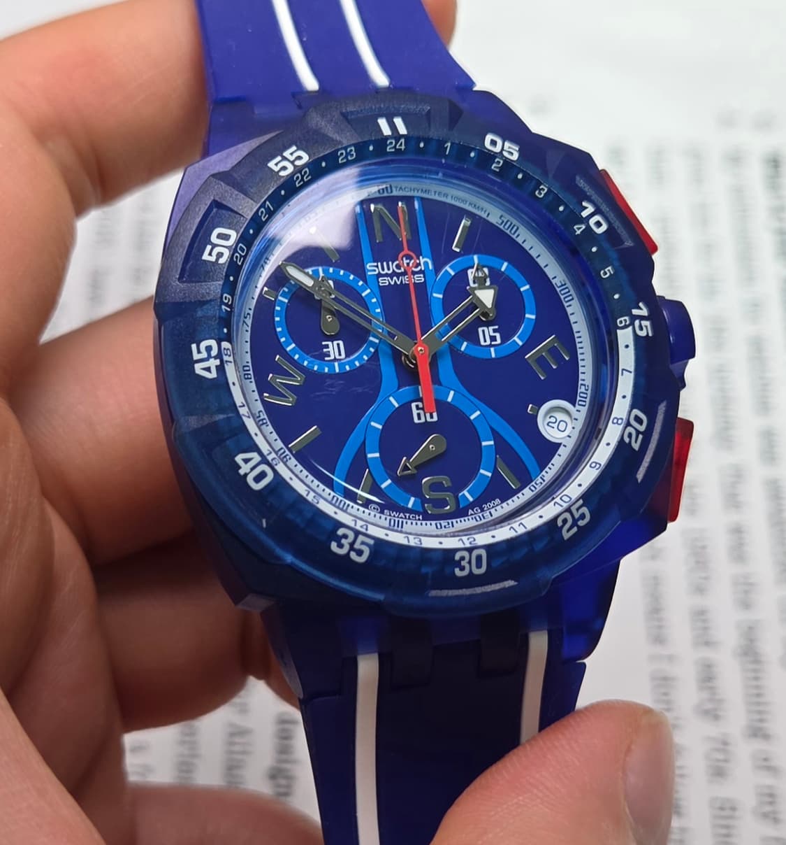 빈티지 스와치 크로노 윈드 블로커 SUIS400 블루청판 43mm 쿼츠 상품이미지4