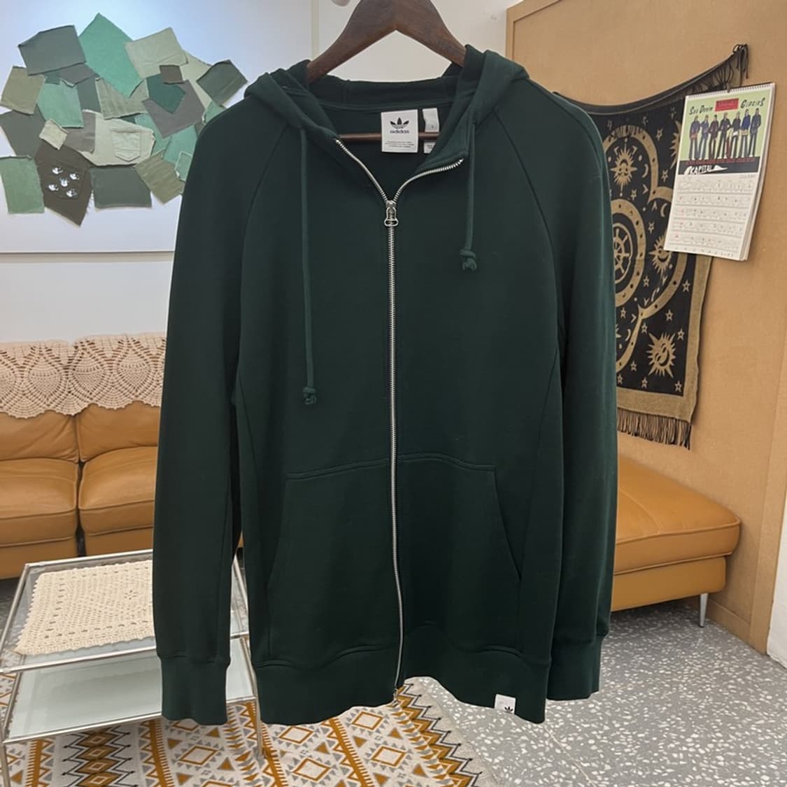 아디다스 빈티지 캐주얼 딥그린 무지 롱 후드집업 L C11157 상품이미지3