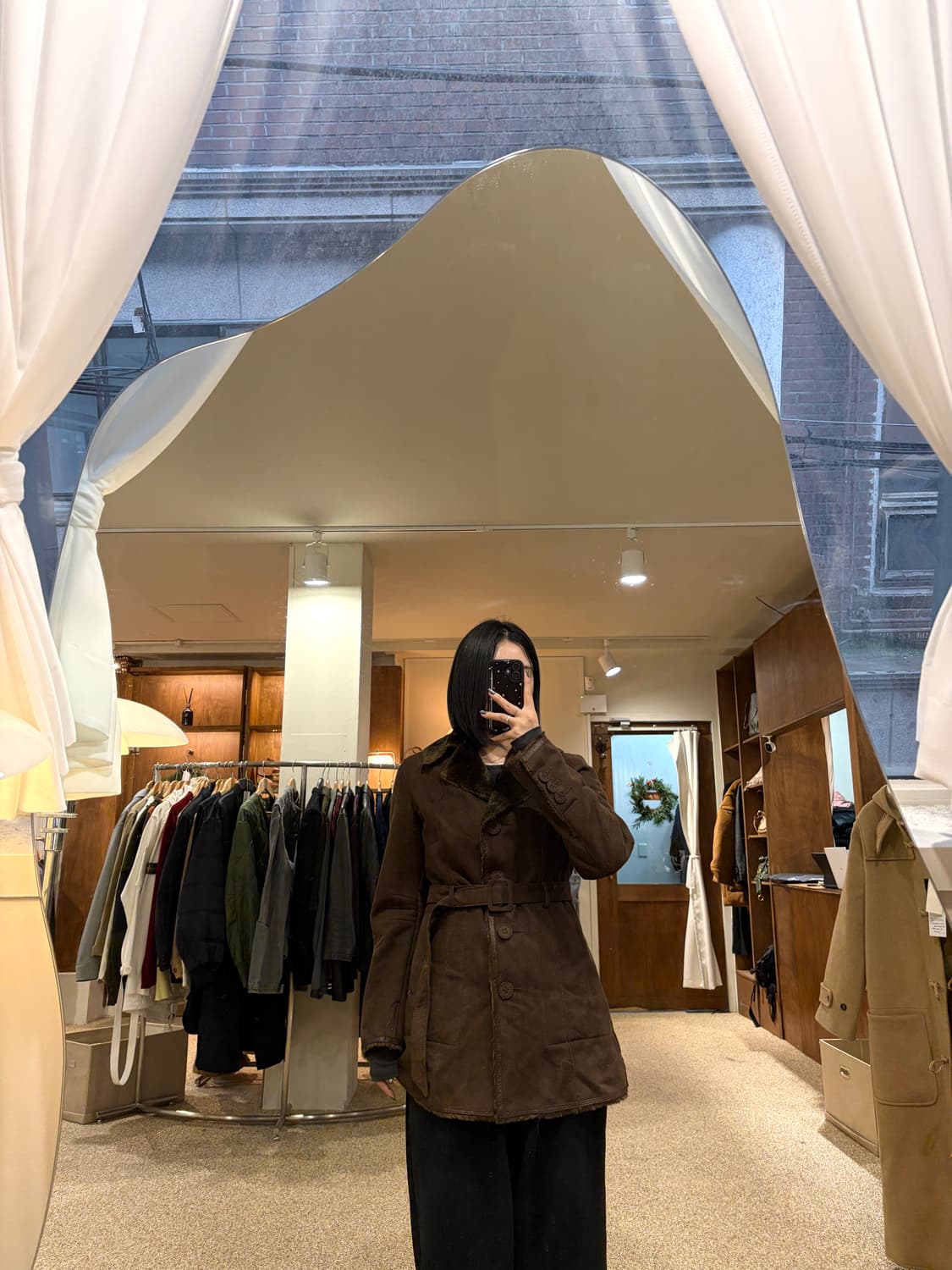 아르마니 진스 스웨이드 무스탕 벨티드 코트 상품이미지2