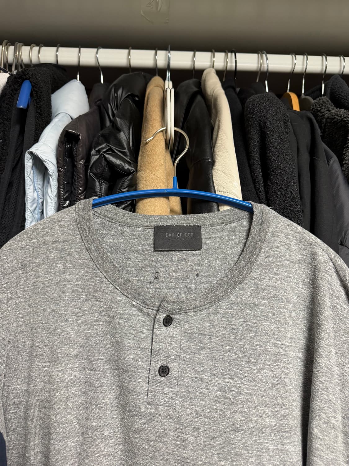 [xl] 피어오브갓 팔배색 헨리넥 반팔 티셔츠 크림/블랙 상품이미지2