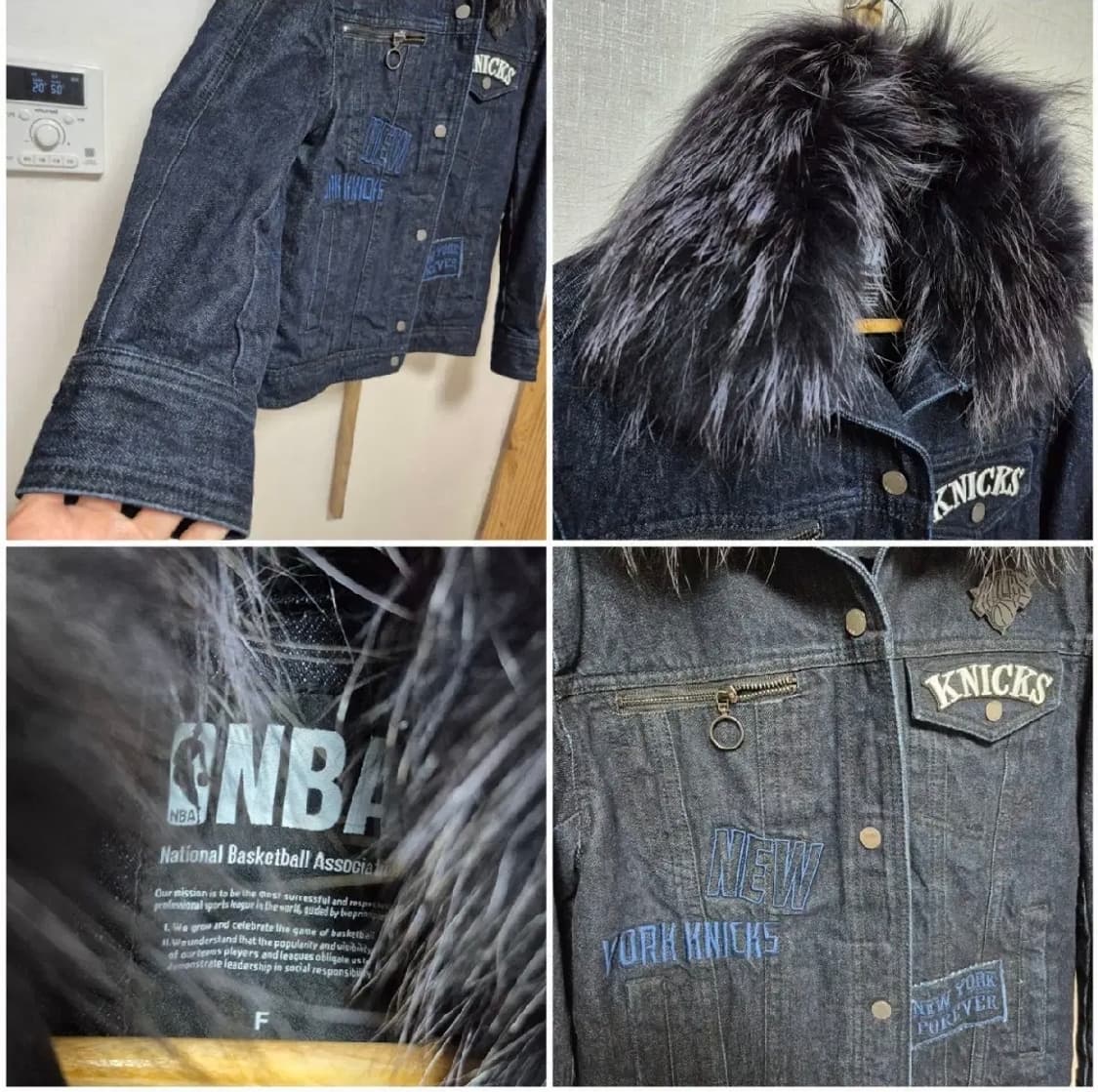 18만 정품 NBA Knicks 리얼 밍크 데님 패딩 청자켓 상품이미지5