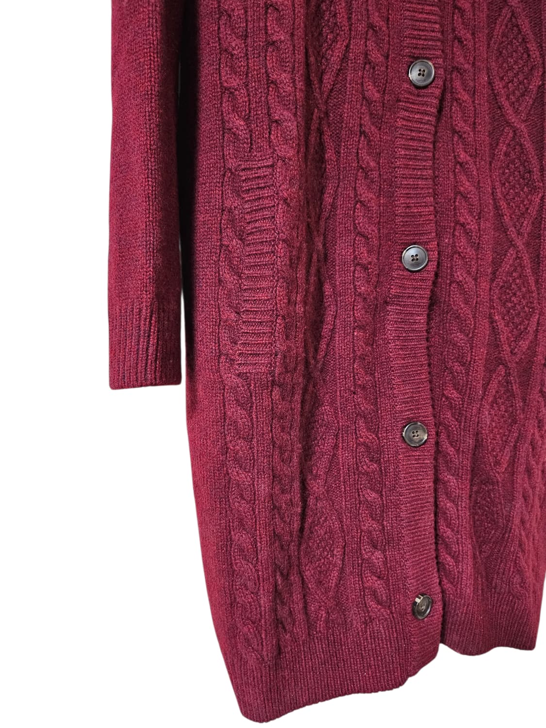 헤지스 여성 후드 니트코트 55~55½ 버건디 롱가디건 상태좋음 상품이미지7