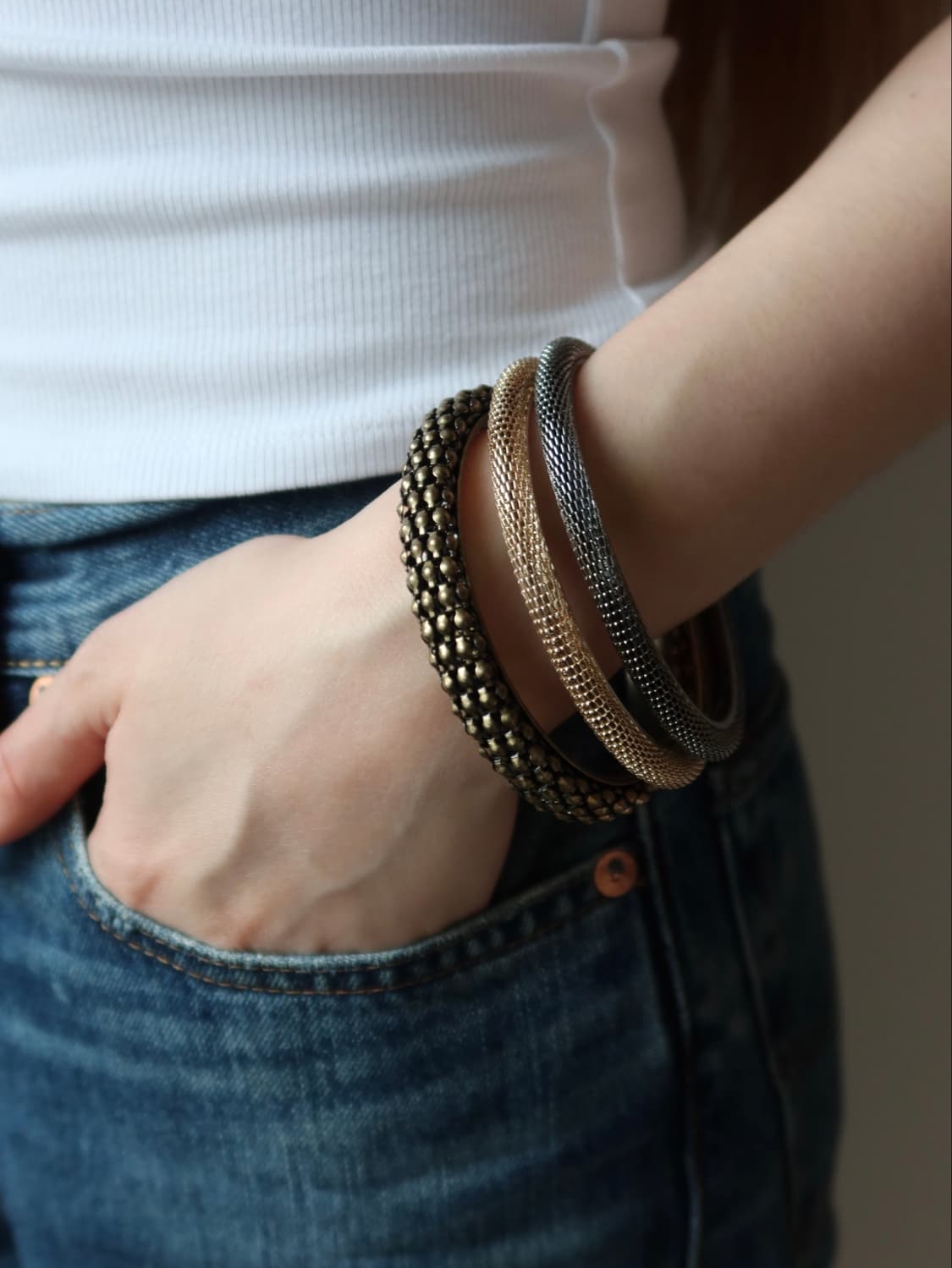 bronze mesh bangle set 상품이미지3