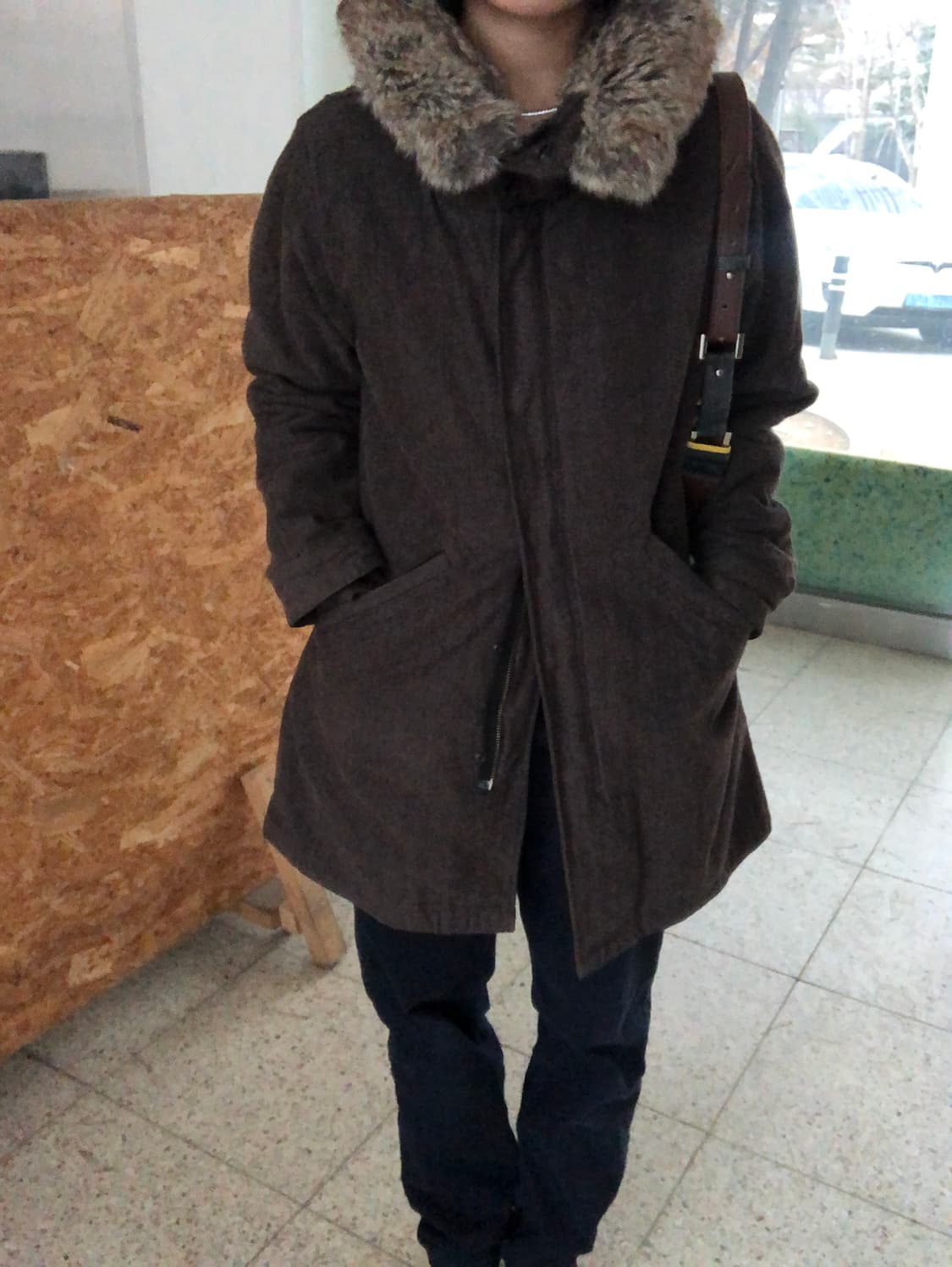 fur collar long coat / edwin 상품이미지2