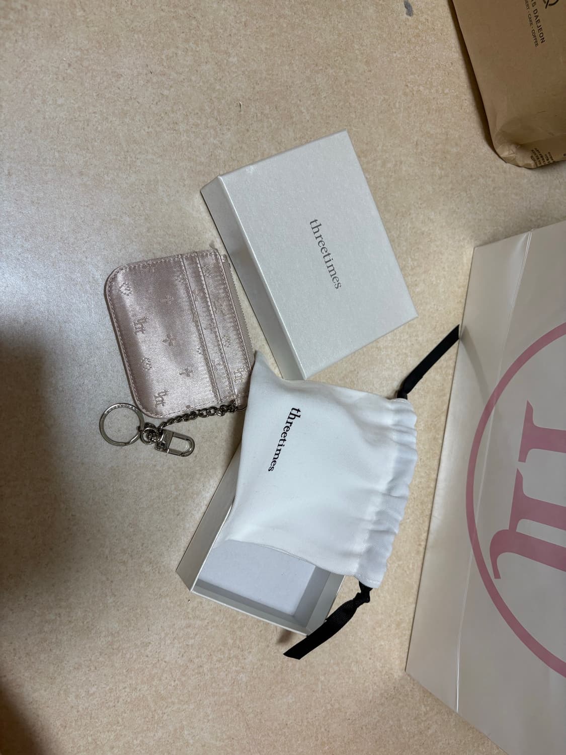 쓰리타임즈 카드지갑 tht jacquard chain purse 핑크 상품이미지2