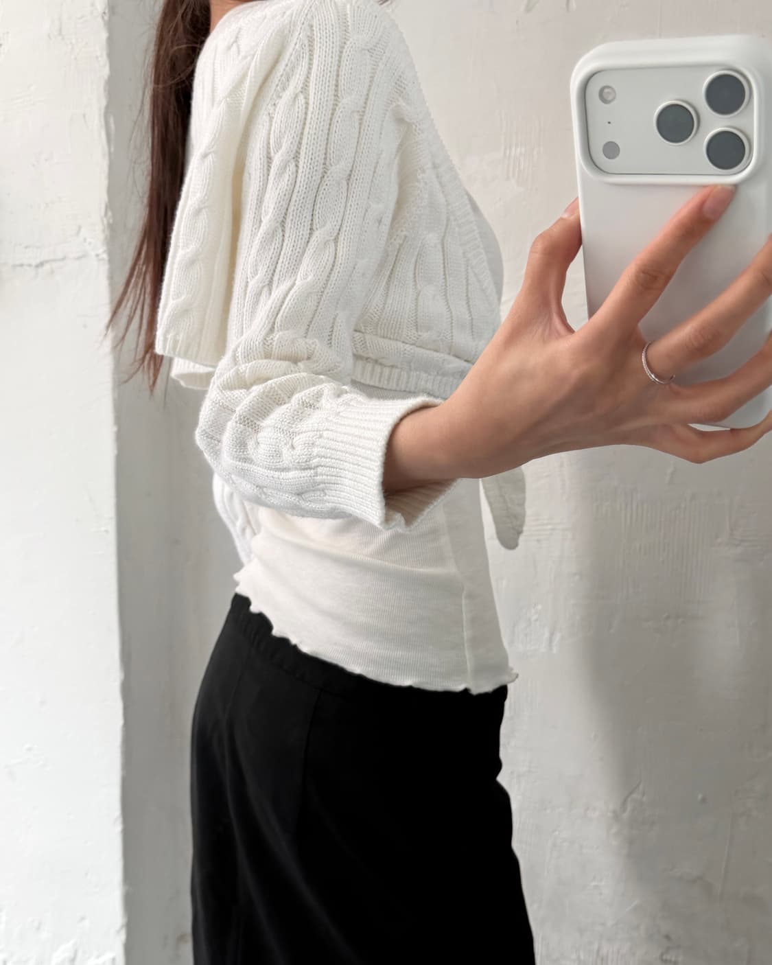 Polo 랄프로렌 우먼 화이트컬러 코튼 케이블 볼레로 가디건 상품이미지3
