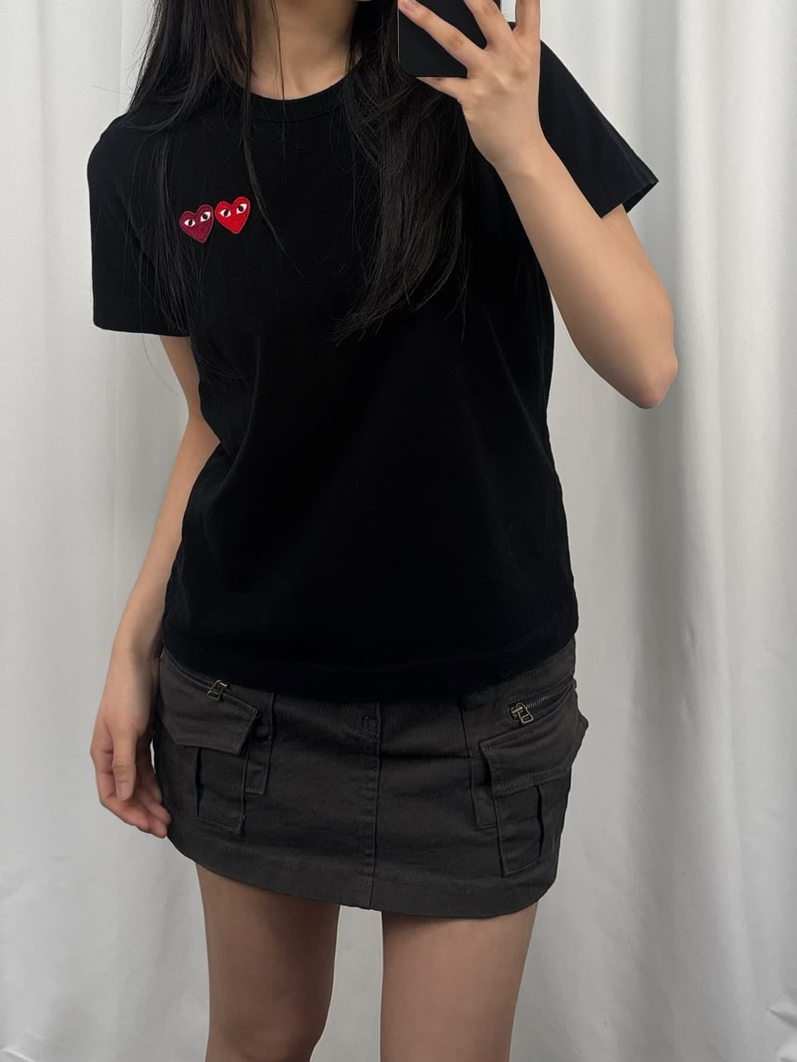꼼데가르송 더블 하트 와펜 블랙 반팔 상품이미지1
