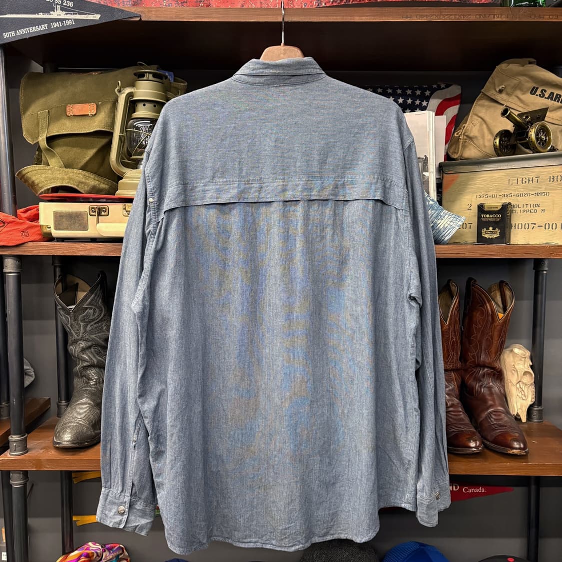 90s 할리데이비슨 듀얼지퍼 메탈버튼 샴브레이 워크셔츠 N199 상품이미지2