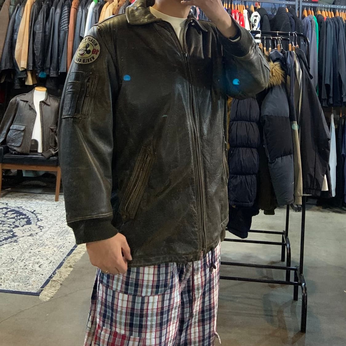 디즈니 90s 미키마우스 소가죽 코트 XL 상품이미지1