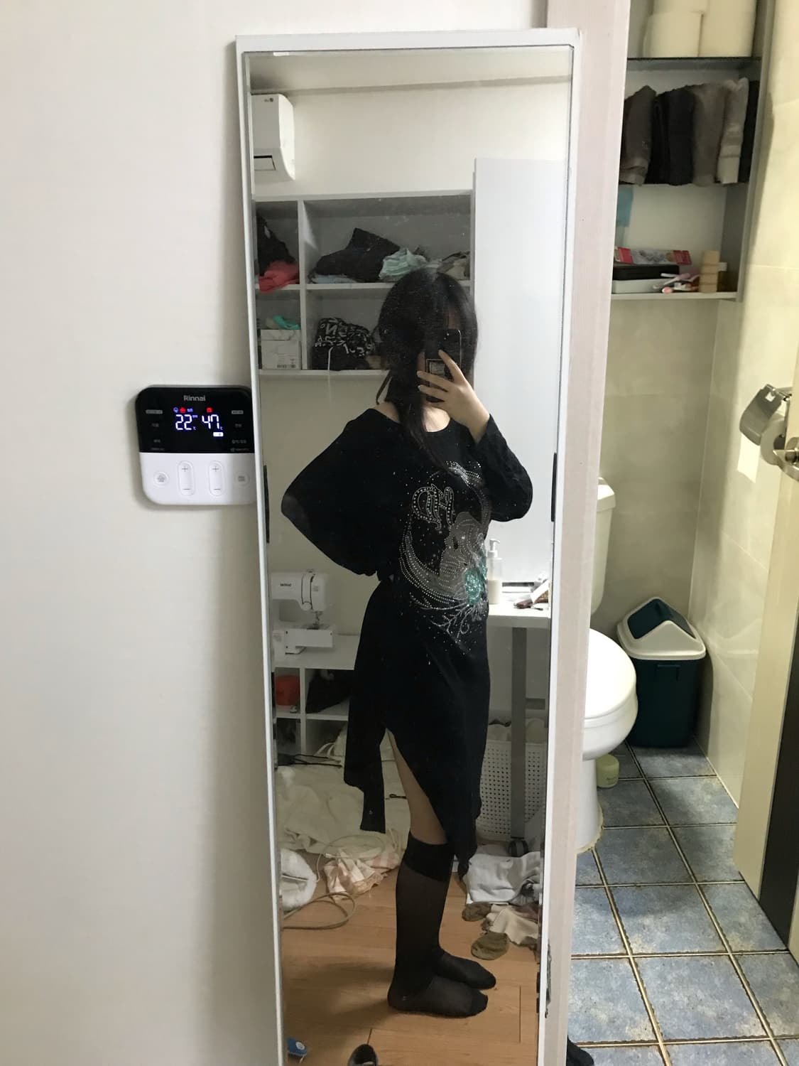 Rhinestone Asymmetric Cut Dress 상품이미지2